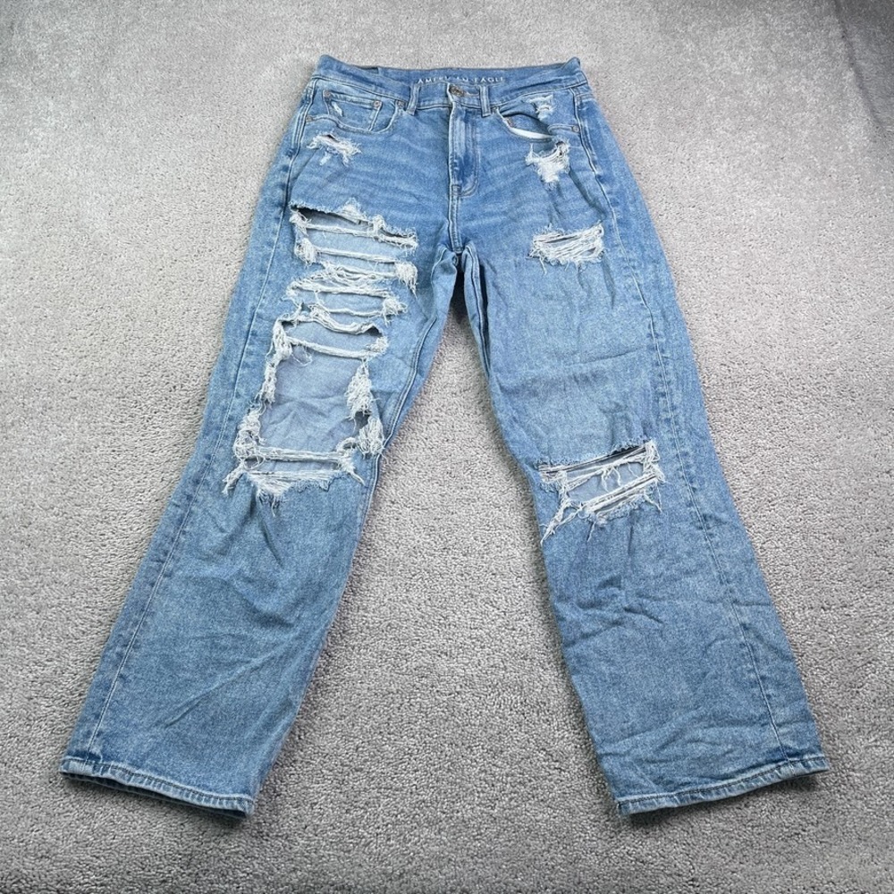 American‎ Eagle Jeans Womens 6 Blue Highest Rise 90s Boyfriend Distressed Denim